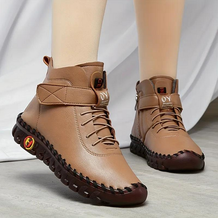 Orthopedic Shoes for Women Comfortable Flat Sewing Warm Leather Ankle Boots