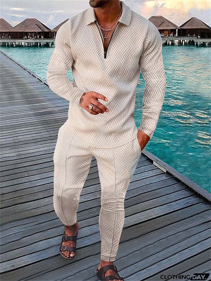 Spring Holiday Men's Lapel Quarter-Zip Pullover Fashion Sets