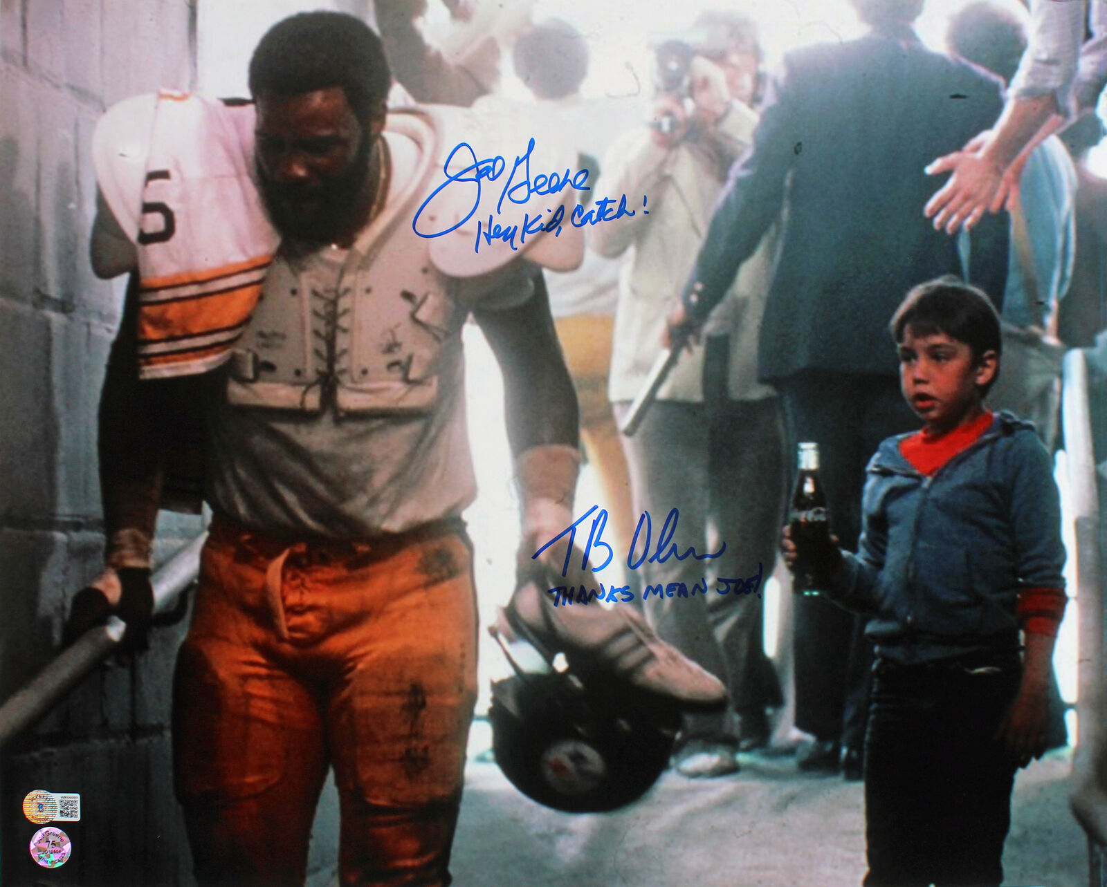 Joe Greene & Tommy Okon Hey Kid, Catch Authentic Signed 16x20 Photo Poster painting BAS Witness