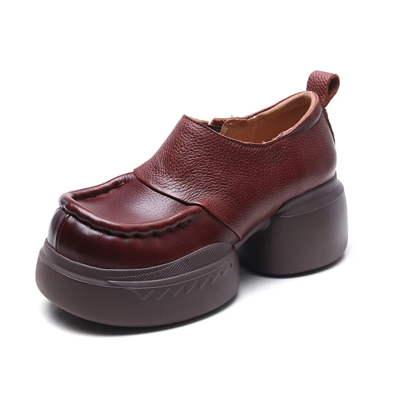 Yyvonne Single-Shoe Small Leather Retro Women's Shoes 2025 Spring New Round Head High Heel Low Help Shoes