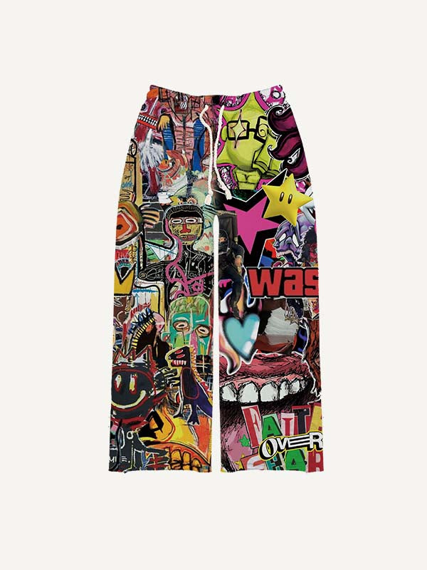Abstract Figure&Graphic&Letter Print Elastic Waist Pants