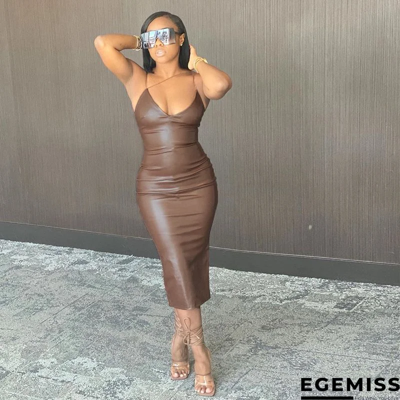 PU Slit Back Spaghetti Strap Bodycon Dress | EGEMISS