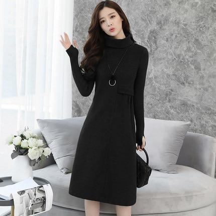 Plus Size Casual Woolen Knit Long Sleeve Turtleneck Elegant A-line Dress