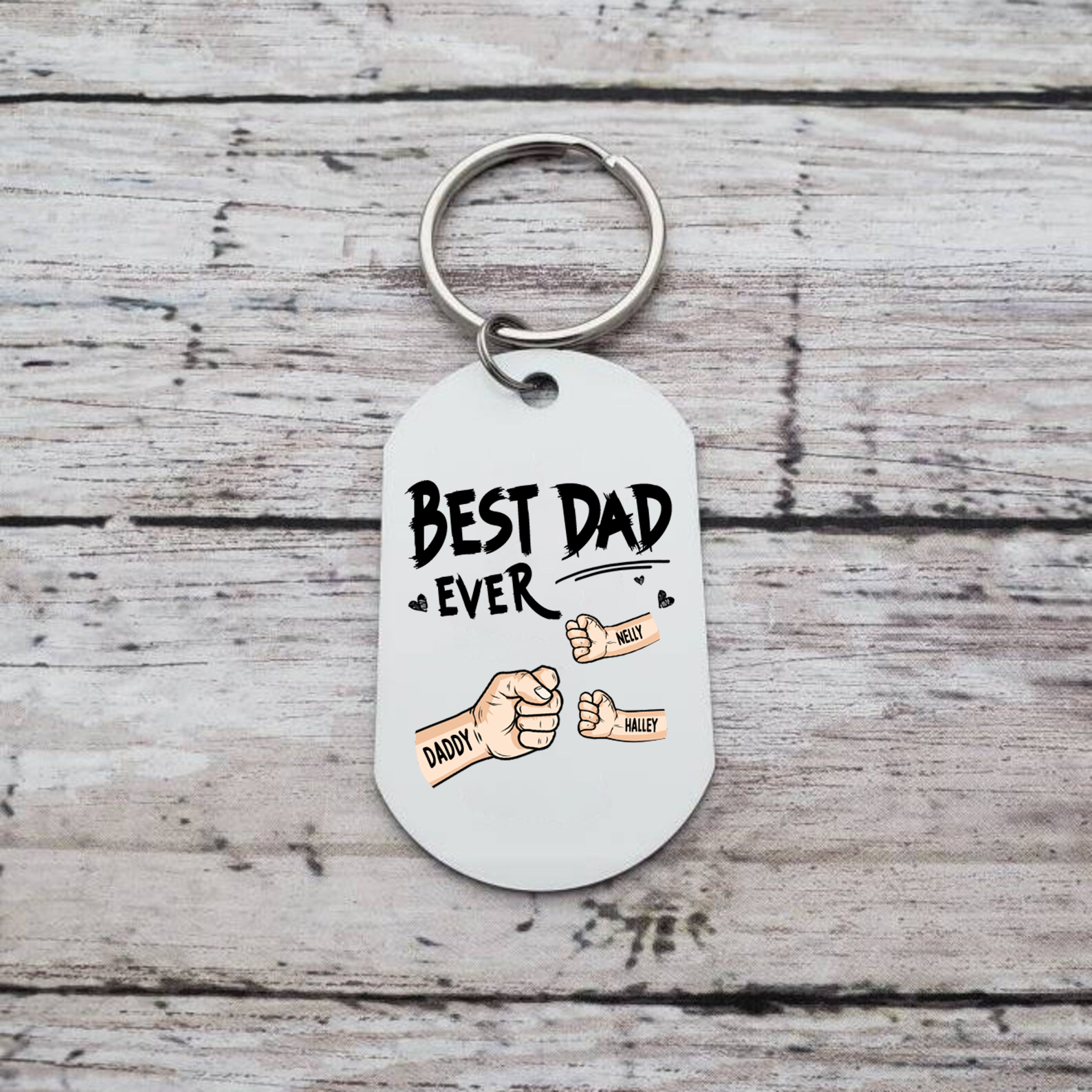 Personalised 3 Names Keychain Custom Fist Bump Keychain Father's Day Gift - Best Dad Ever-Jessemade AU