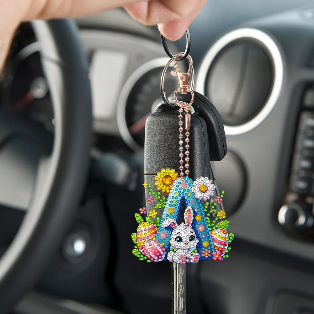 DIY PET Double Sided Special Shaped Easter Alphabet A Diamond Painting Keychain