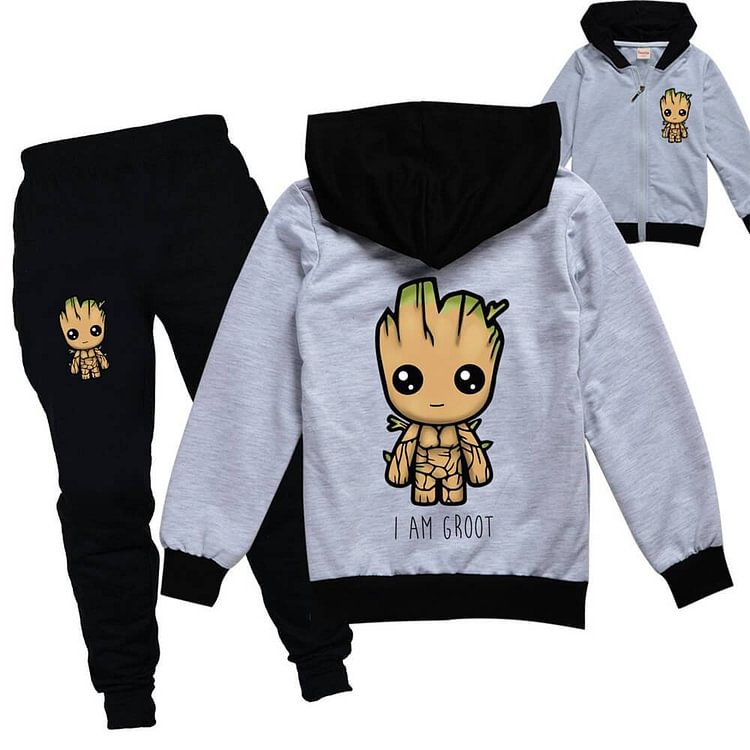 I Am Groot Baby Print Girls Boys Cotton Jacket And Joggers Outfit Suit-Mayoulove