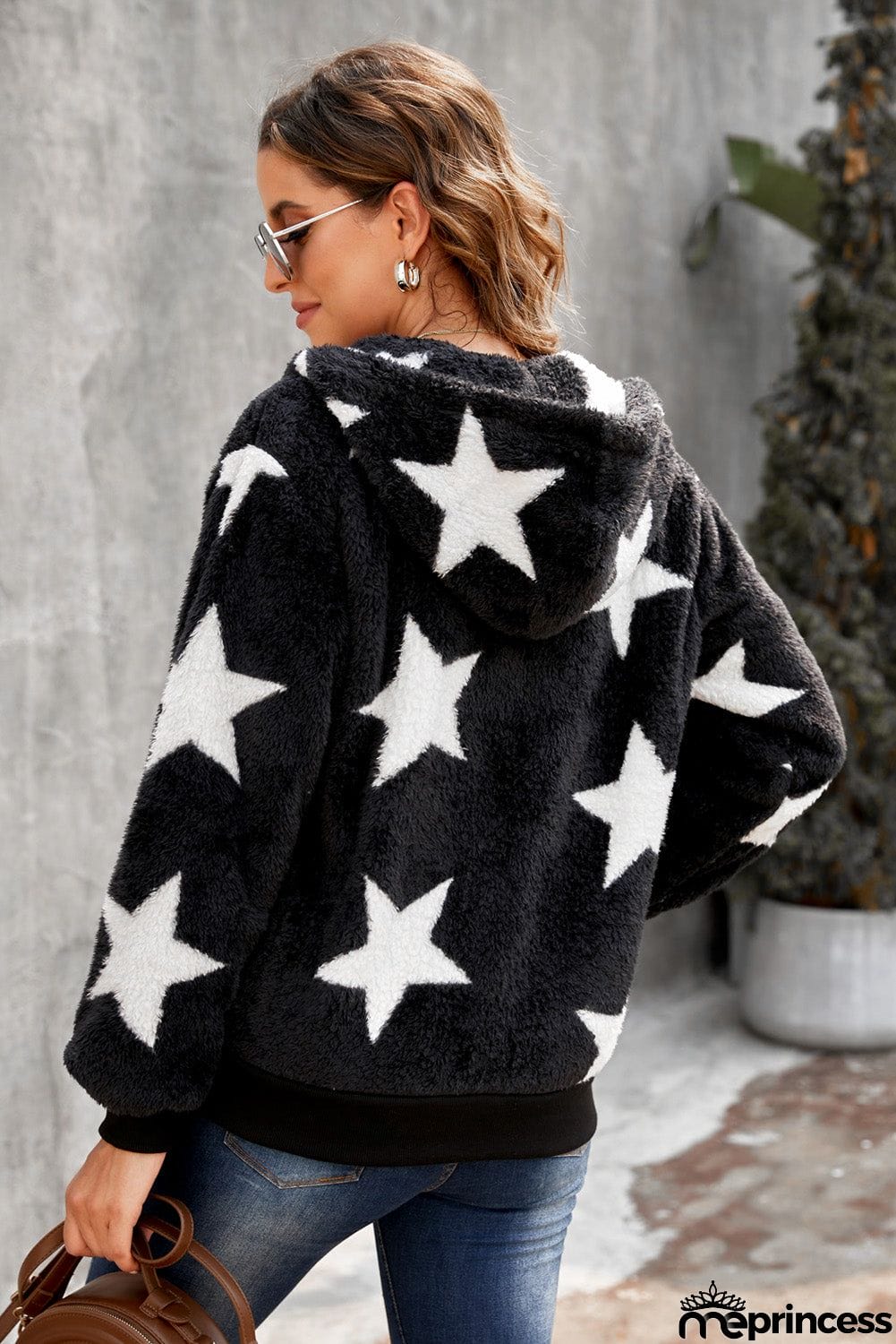 Camo Print Zipper Fleece Hooded Coat with Pockets