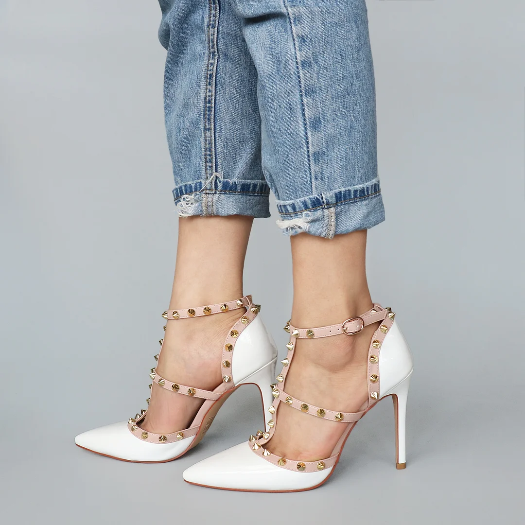 4" Rivets Studs Summer Strappy Shoes Party Wedding Heeled Sandals-MERUMOTE