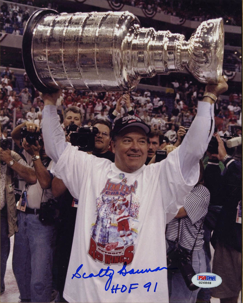 Scotty Bowman SIGNED 8x10 Photo Poster painting +HOF Red Wings w/Stanley Cup PSA/DNA AUTOGRAPHED