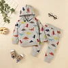 Kid Baby Boy Autumn Winter Letter Dinosaur Print 2 Pcs Sets Suit