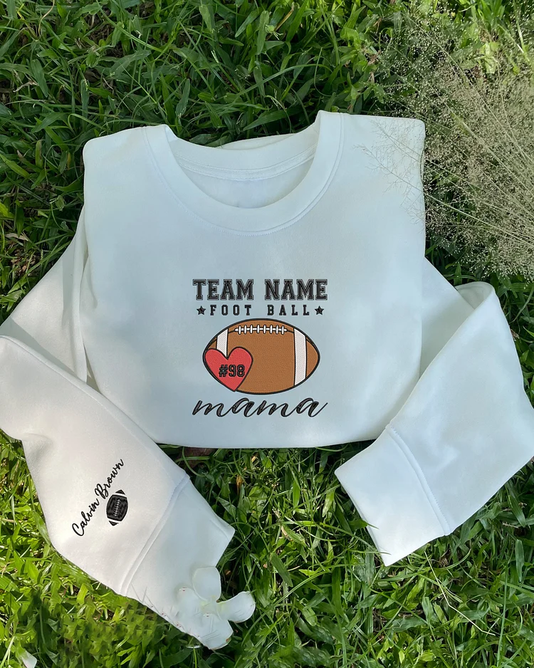 Personalized Football Mama Embroidered Sweatshirt- Football Embroidered Hoodie- Name On Sleeve-Football Team Sweatshirt-Football Player Gift