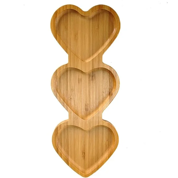 Heart Shaped Wood Tray,Wooden Serving Trays and Platters Dish Platter,Valentine Day Table Decorations Supplies (Three Heart)