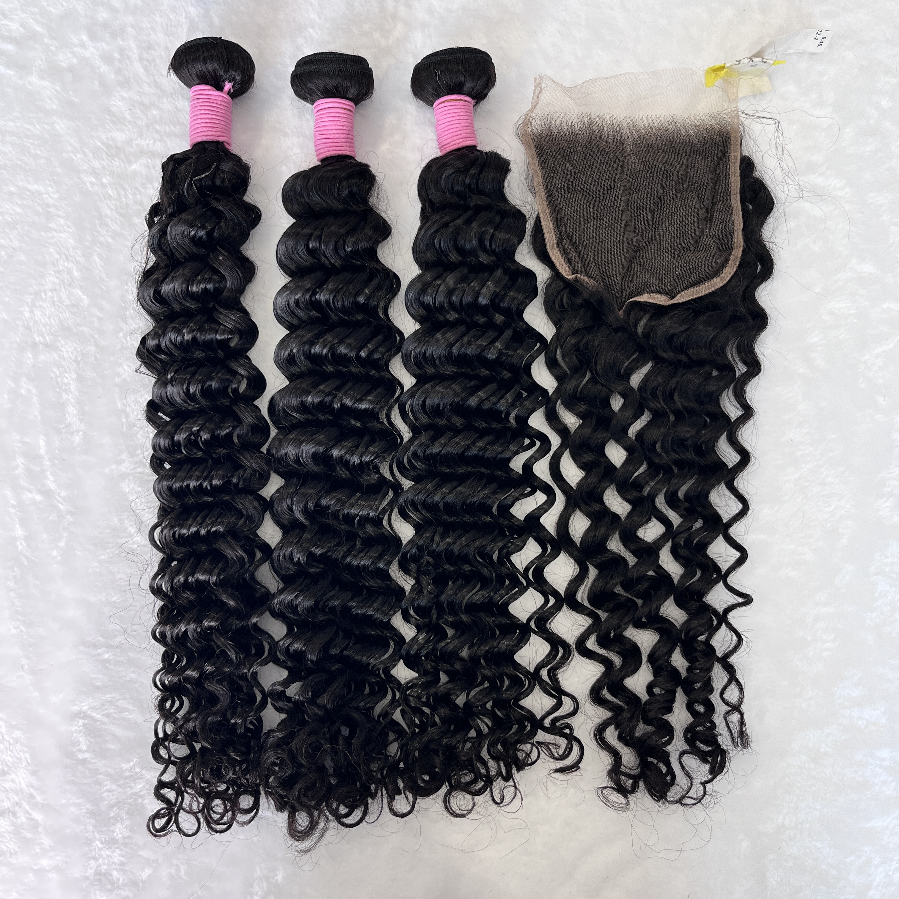 12A 3PCS + 5x5 HD Lace Closure Deep Wave Bundles With  HD Lace Closure 