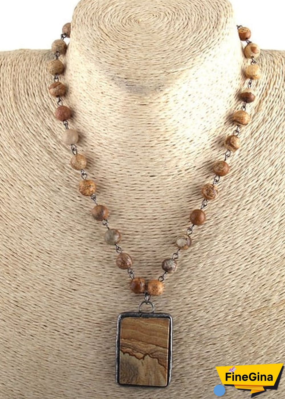 Boho Necklace, RH Jade Amazonite, Square Green Natural Stone