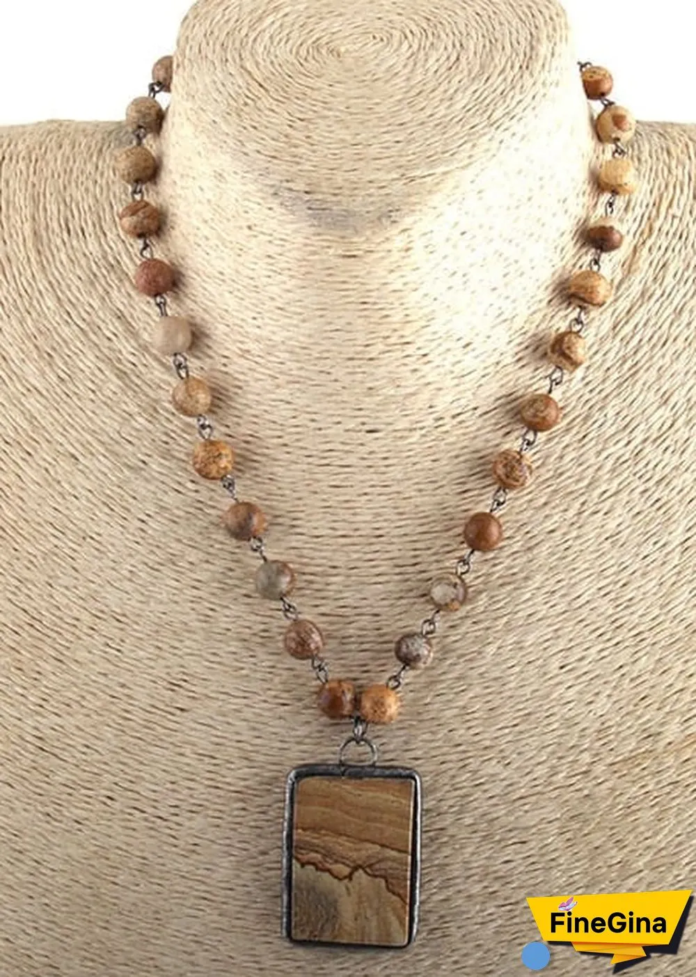 Boho Necklace, RH Jade Amazonite, Square Green Natural Stone