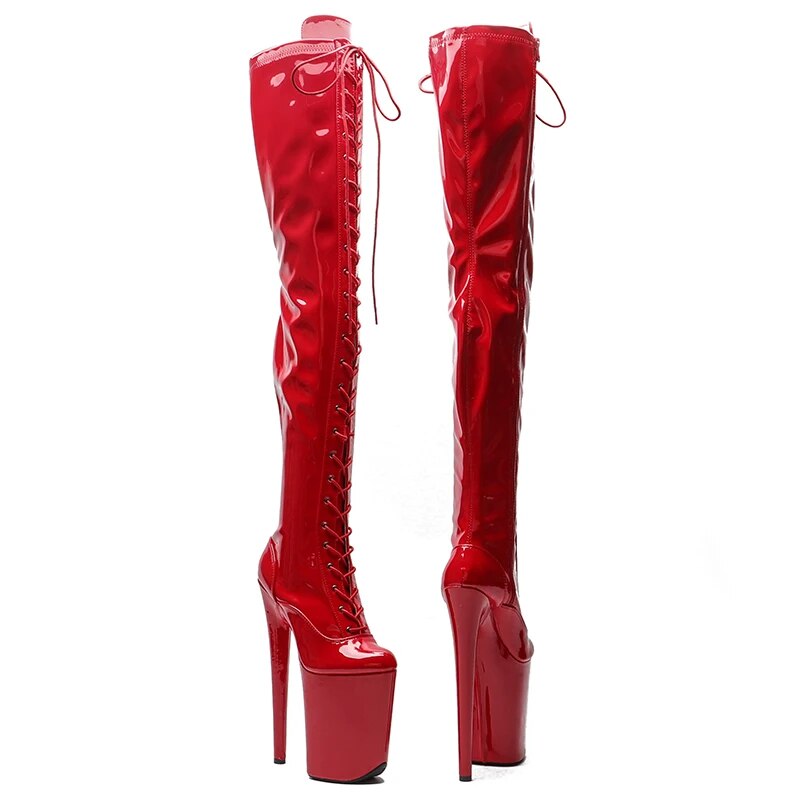 TAAFO 23CM/9inches Patent PU Lady High Heel Platform Pole Dance Boots