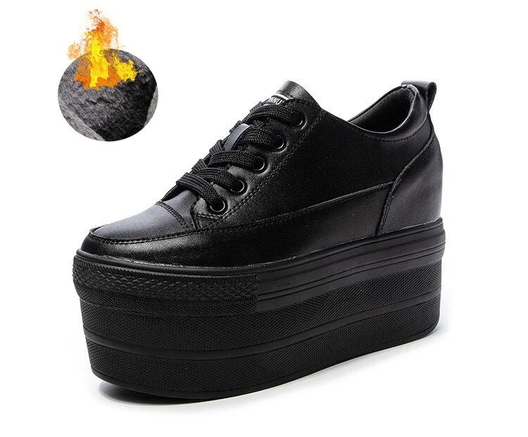 Fujin 2021 Single Shoes Women New Autumn Women's Leather Platform White Shoes Fashion Breathable Elevator Casual Shoes Lace-up