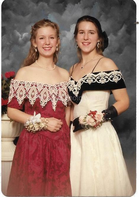 FOUND Photo Poster painting Color PROM GIRLS Original PortraitVINTAGE 17 50 G