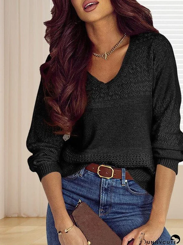 Versatile Casual Women'S Solid Color Pullover Sweater With Loose Fit