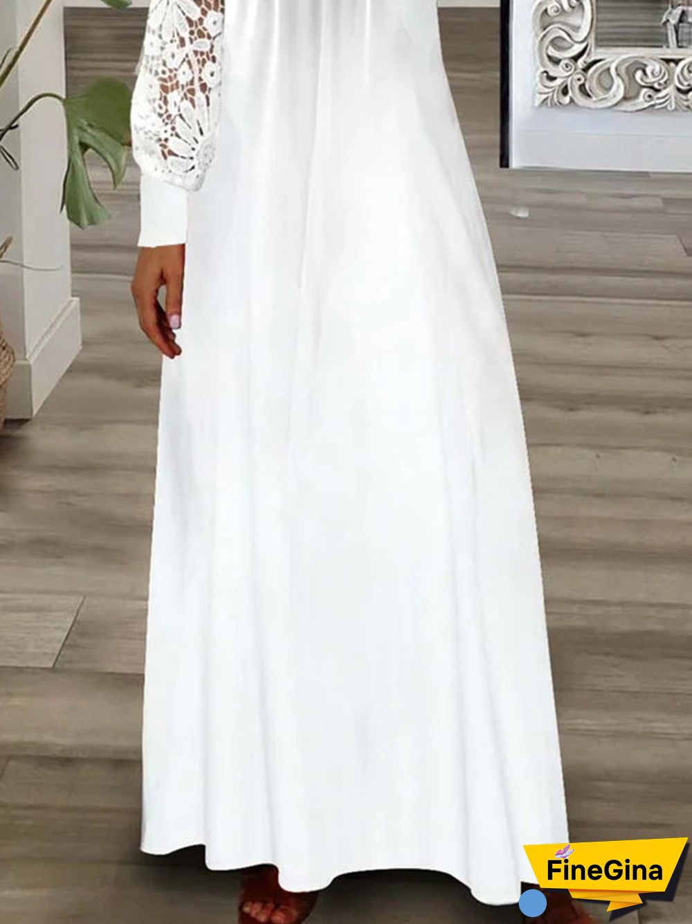 Women's Long Sleeve V-neck Lace Maxi Dress