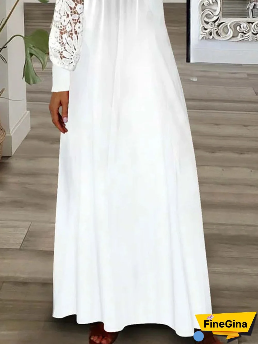 Women's Long Sleeve V-neck Lace Maxi Dress