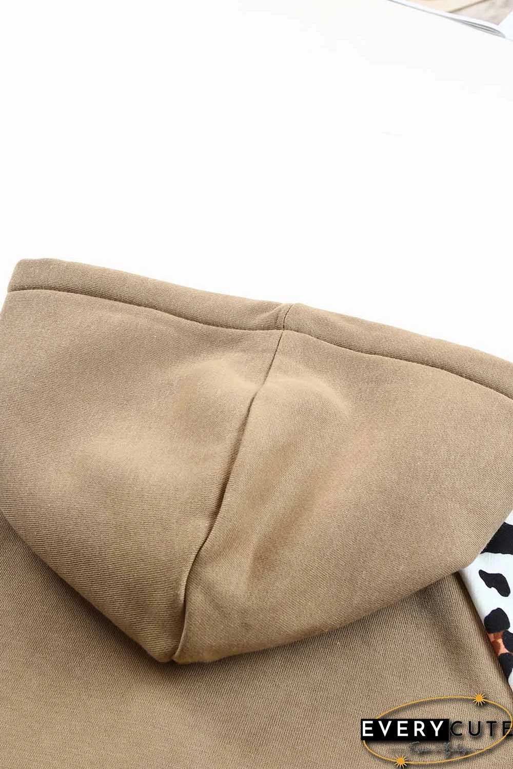 Khaki Leopard Bishop Sleeve Hooded Sweatshirt