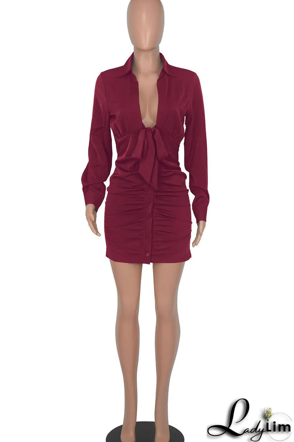 Green Sexy Solid Bandage Patchwork Buckle Fold V Neck Pencil Skirt Dresses