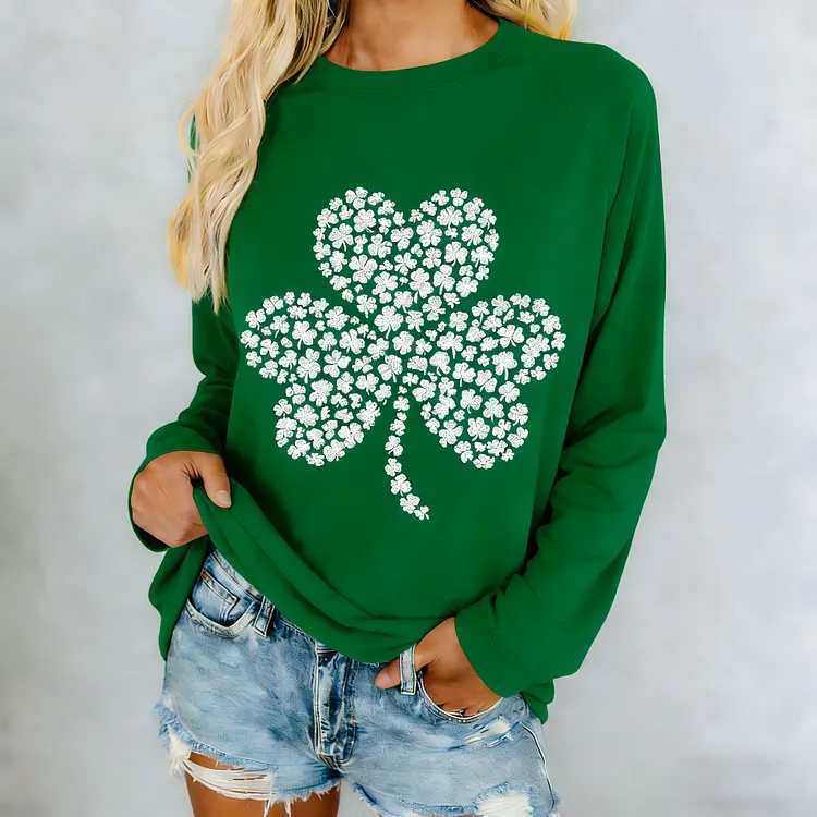 Women's St. Patrick's Day Shamrock Print Crew Neck Sweatshirt