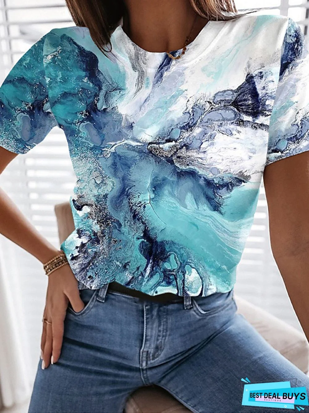 Short Sleeve Casual Floral-Print  T-shirt