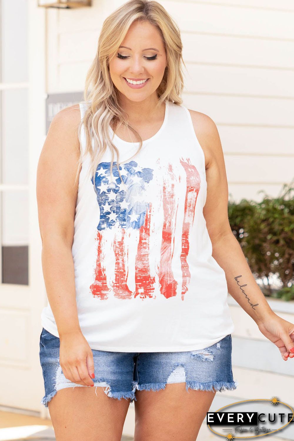 White Plus Size National Flag Print Vest