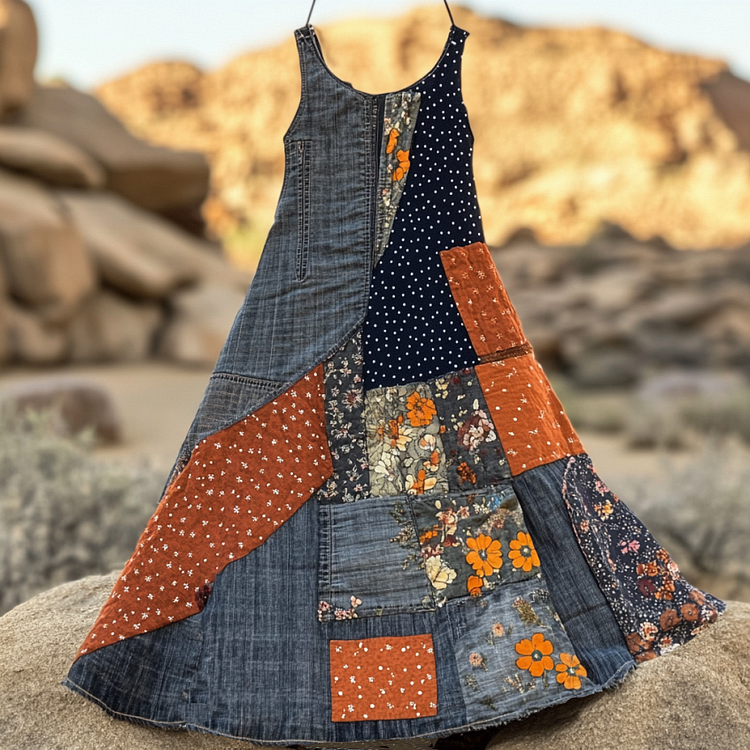 Women's Vintage Floral With Polka Dot Art Tank Dress