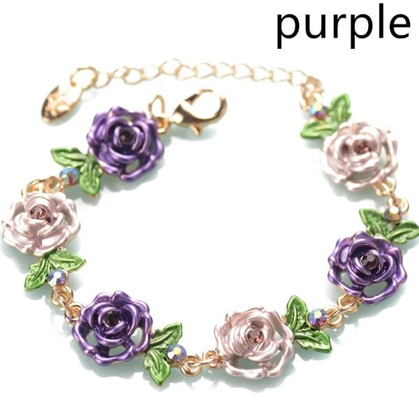 Vintage Rose Flower Bangle Bracelet Fashion Multicolor Rose Flowers Chain Adjustable Bracelets Jewelry Gifts