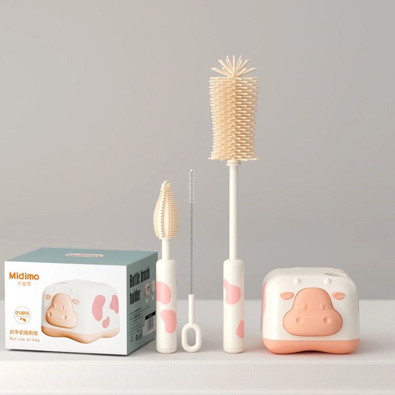 Silicone Bottle Brush Portable Bottle Brush Suit Baby Bottle Cleaning Brush Drain Rack Washing Bottle