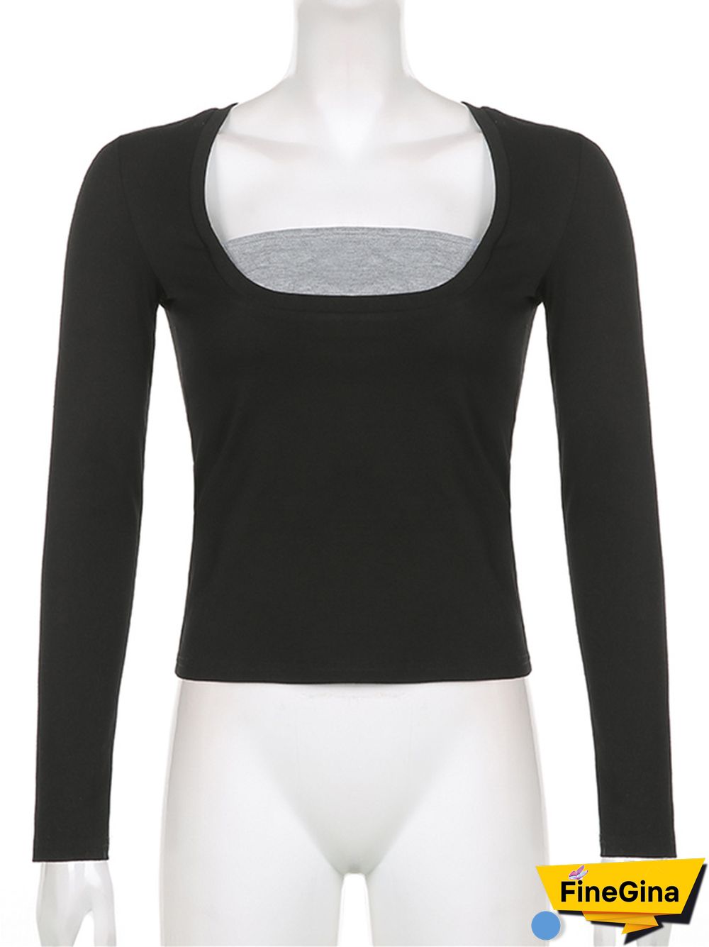 Vintage Patchwork T Shirts Y2K Skinny Aesthetic Black Tee Tops Streetwear Autumn Long Sleeves Tshirts 90S Cuteandpsycho