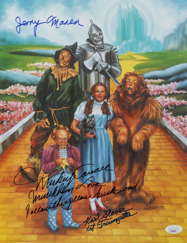 The Wizard of Oz Mickey Carroll Jerry Maren & Karl Slover Signed 11x14 Picture