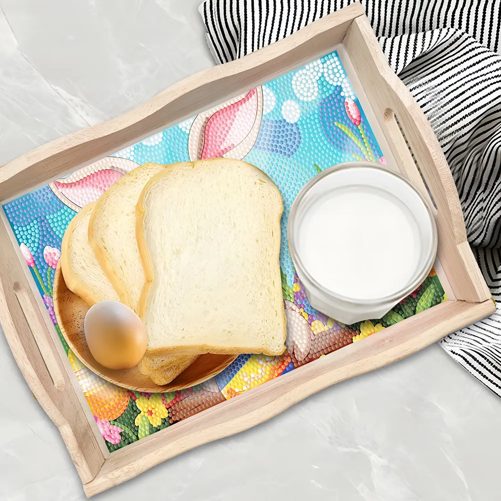 DIY Easter Bunny Diamond Painting Nesting Food Trays with Handle for Serving Food