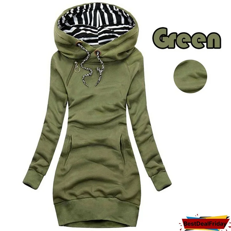 New Fashion Women Long Sleeve Hoodie Dress With Pockets Autumn And Winter Solid Color Slim Fit Pullover Hoodies Sweatshirt Dress