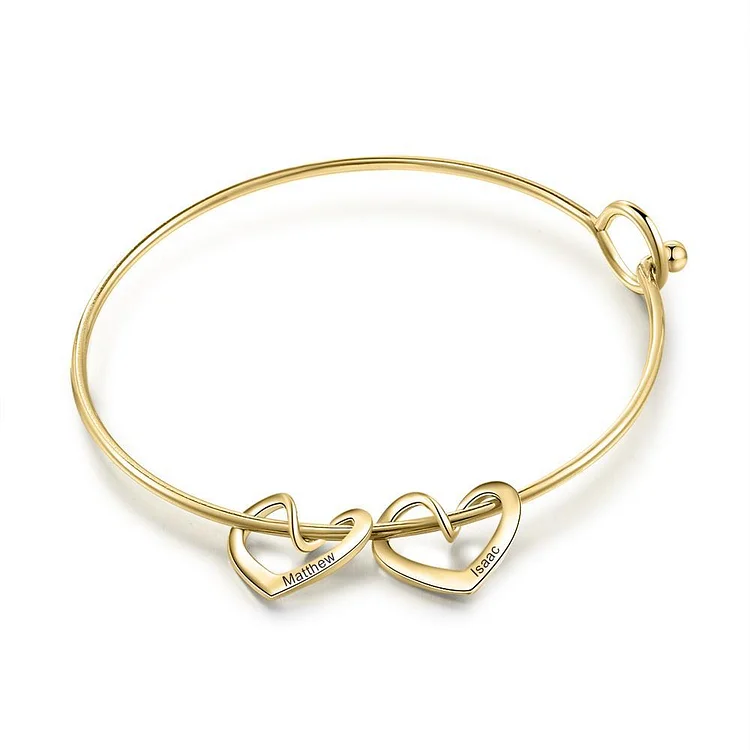 Bracelet Prénoms Personnalisés avec 2 Cœurs Breloques
