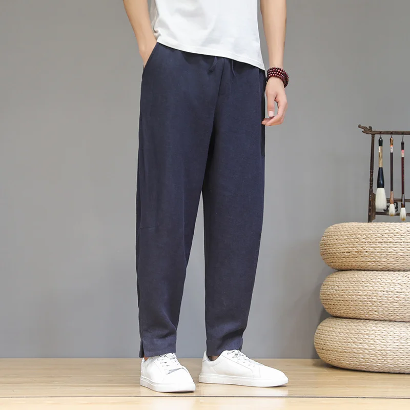 Toloer Vintage Plus Size Pants Men Cotton Linen Casual Pants Loose Plus Size Small Feet Harun Pants Solid Color Linen Trousers Men-Outfit Ideas