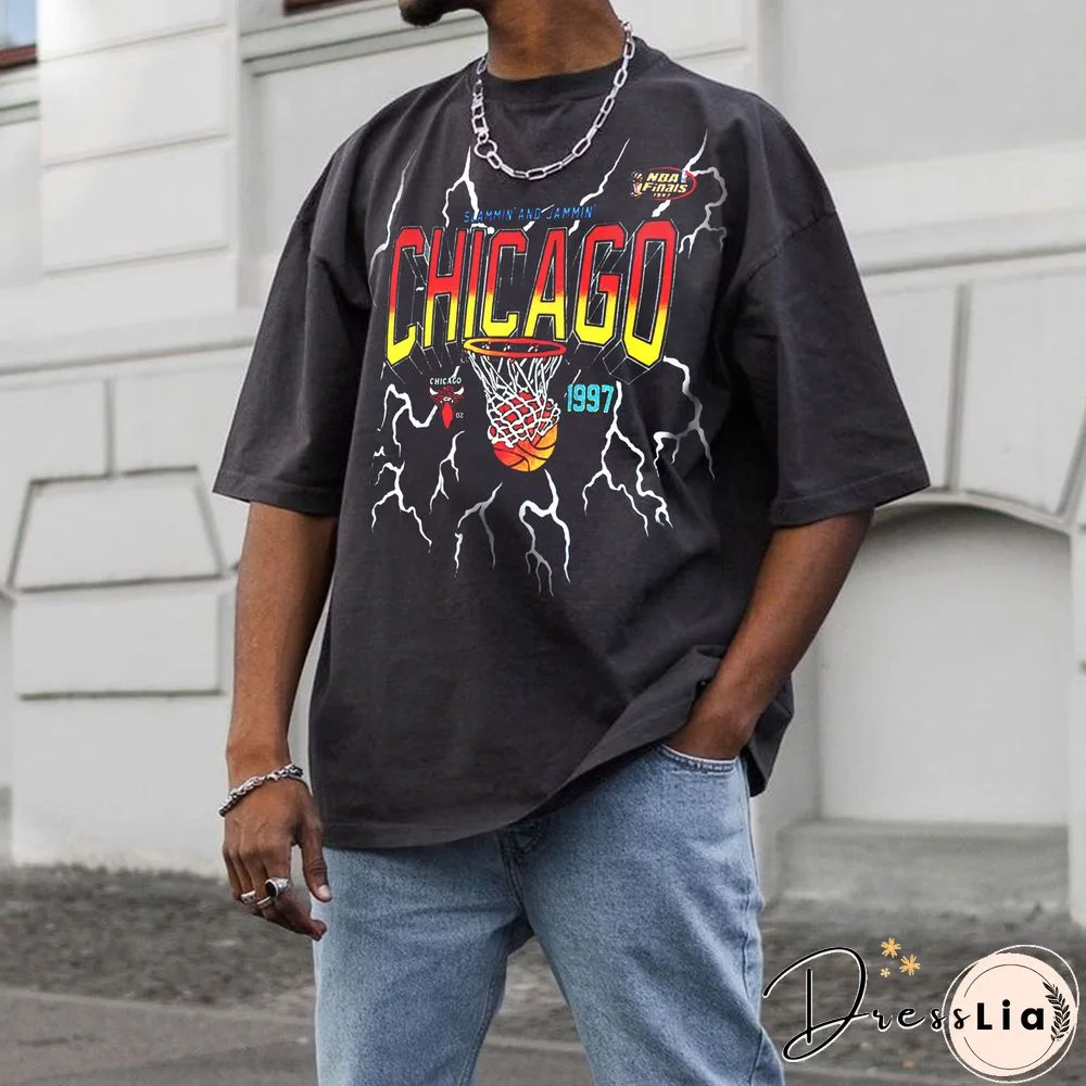 90S Chicago Basketball Retro Print T-Shirt