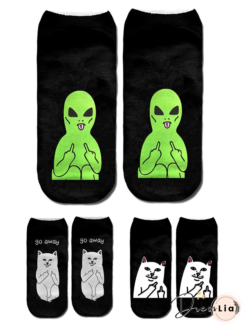 Cat/Alien Print Cotton Knit Socks Breathable/Sweat Absorbent