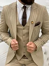 Lambrusco Cream Slim Fit Peak Lapel Striped Suit