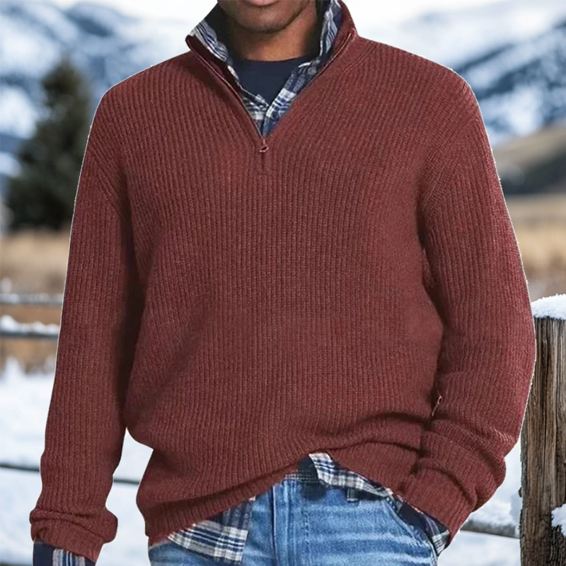 Men's Retro Quarter Zip Collar Western Style Knitted Sweater Pullover