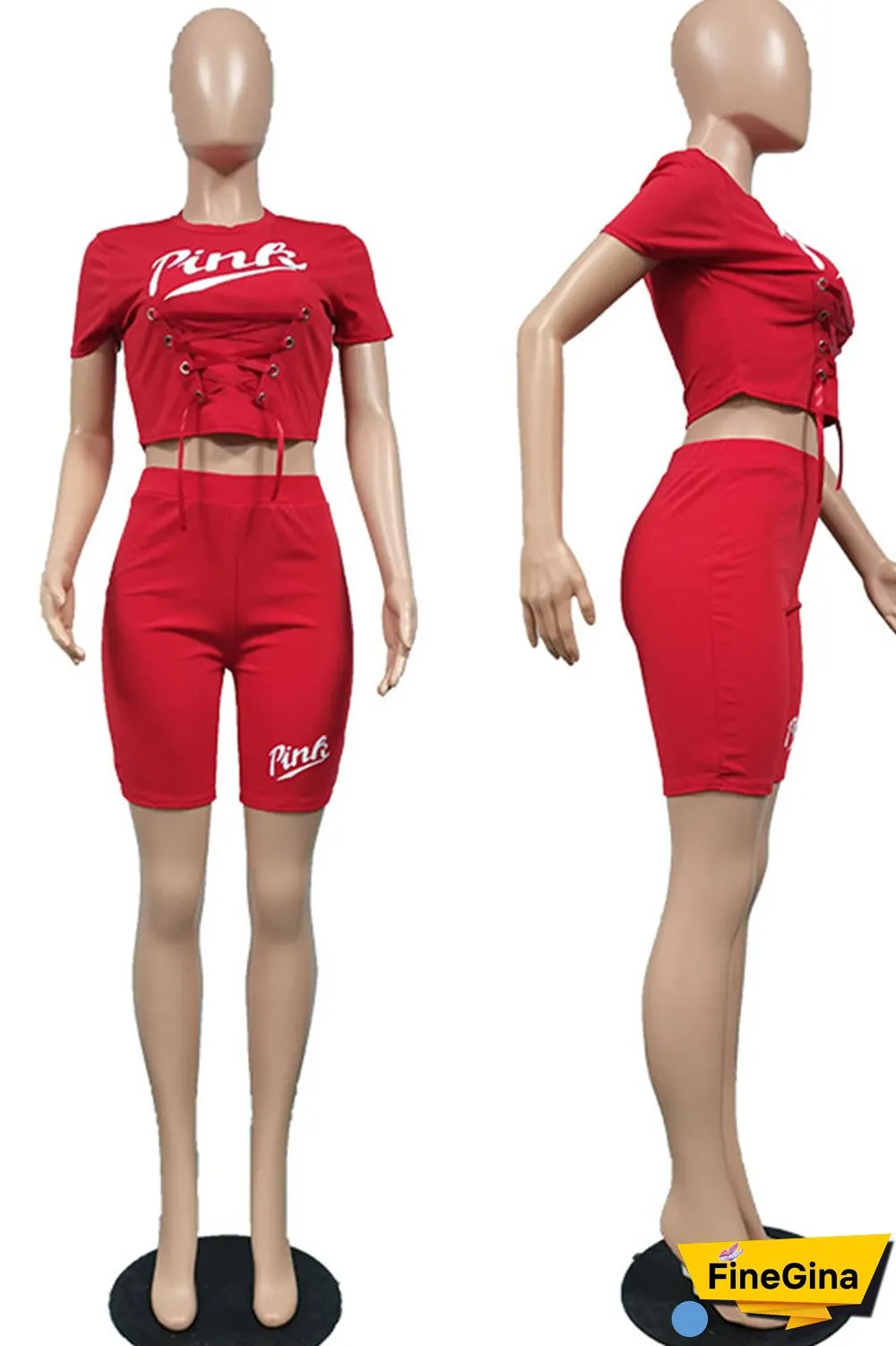 Black Casual Sportswear Print Bandage Patchwork O Neck Short Sleeve Two Pieces