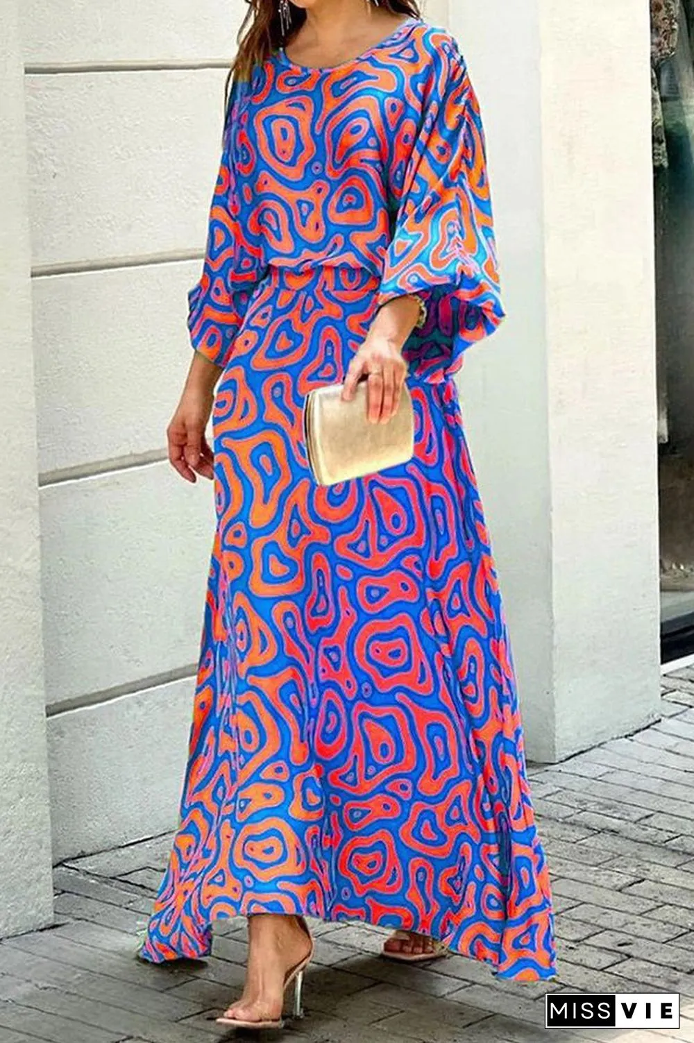 Print Bat Blouse Maxi Skirts Set