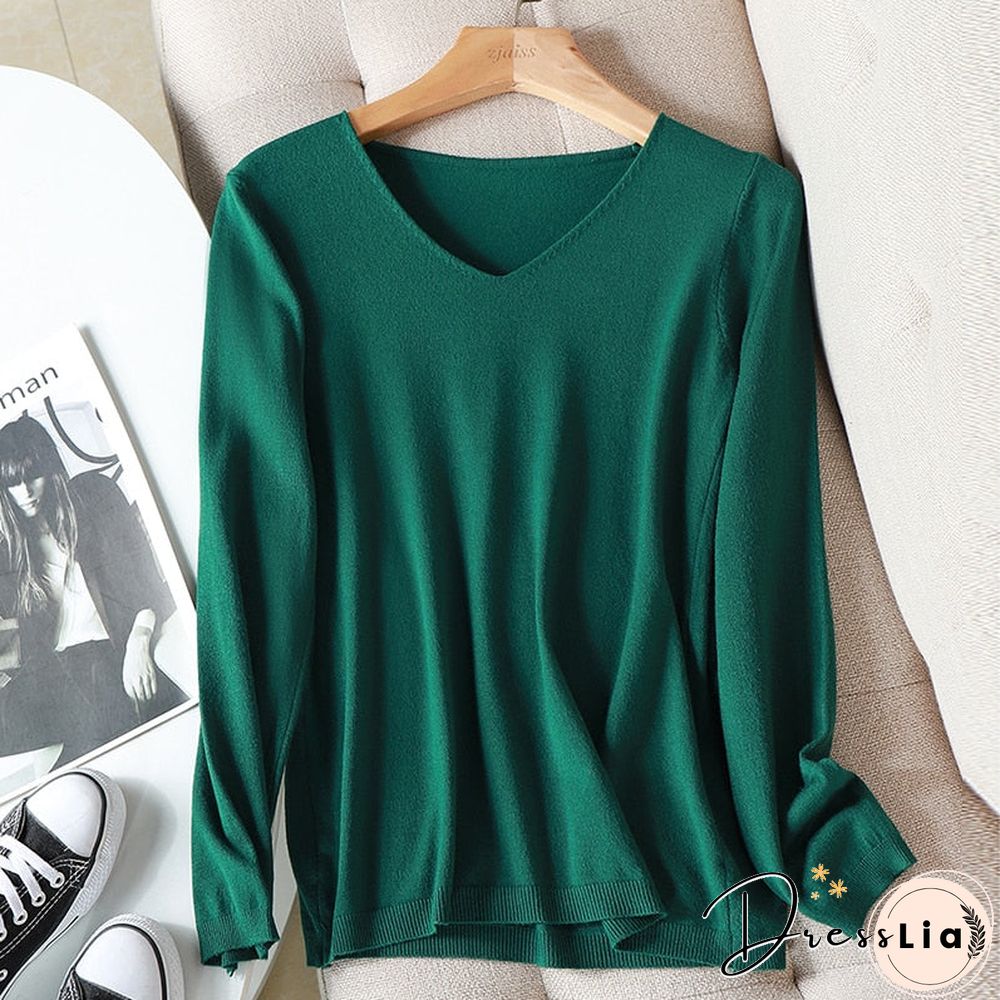AOSSVIA Autumn Winter Sweater Knitted Pullover Women V-Neck Oversize Female Loose Long