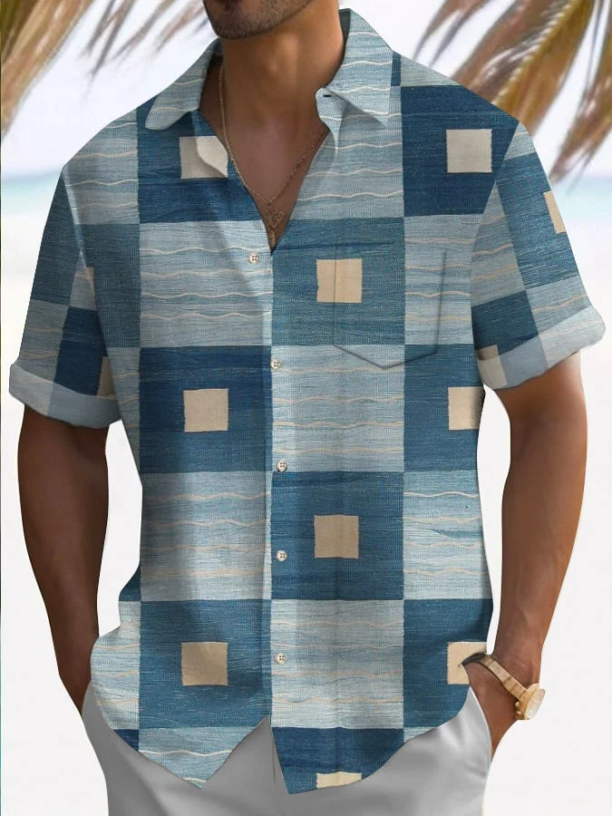 Men's Retro Vacation Style Print Casual Shirt (With Pockets) 