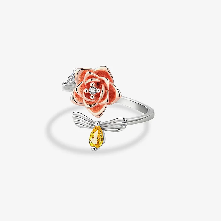 Drive Away Anxiety Red Rose & Bee Open Fidget Ring