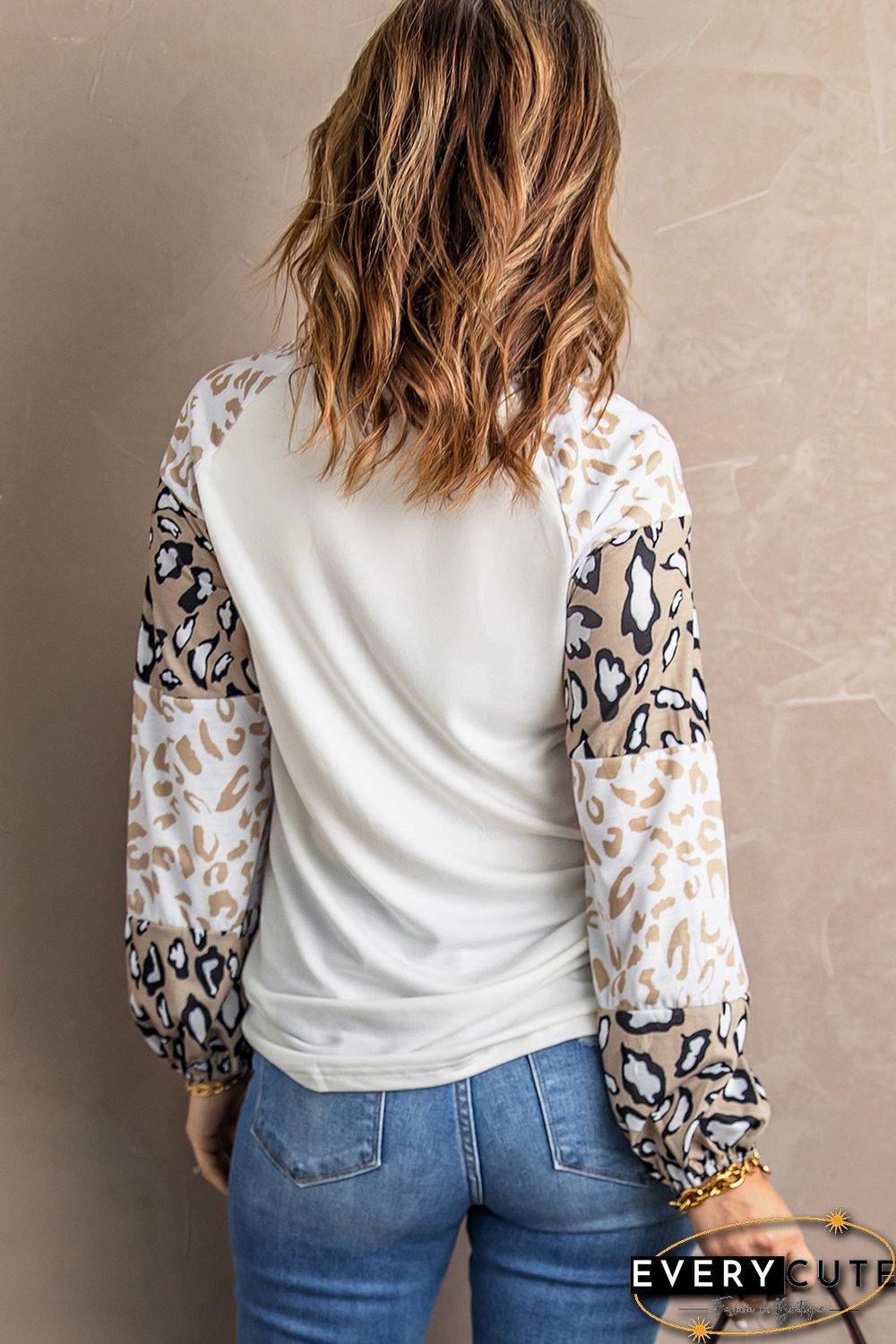 Star Leopard Color Block Long Sleeve Top