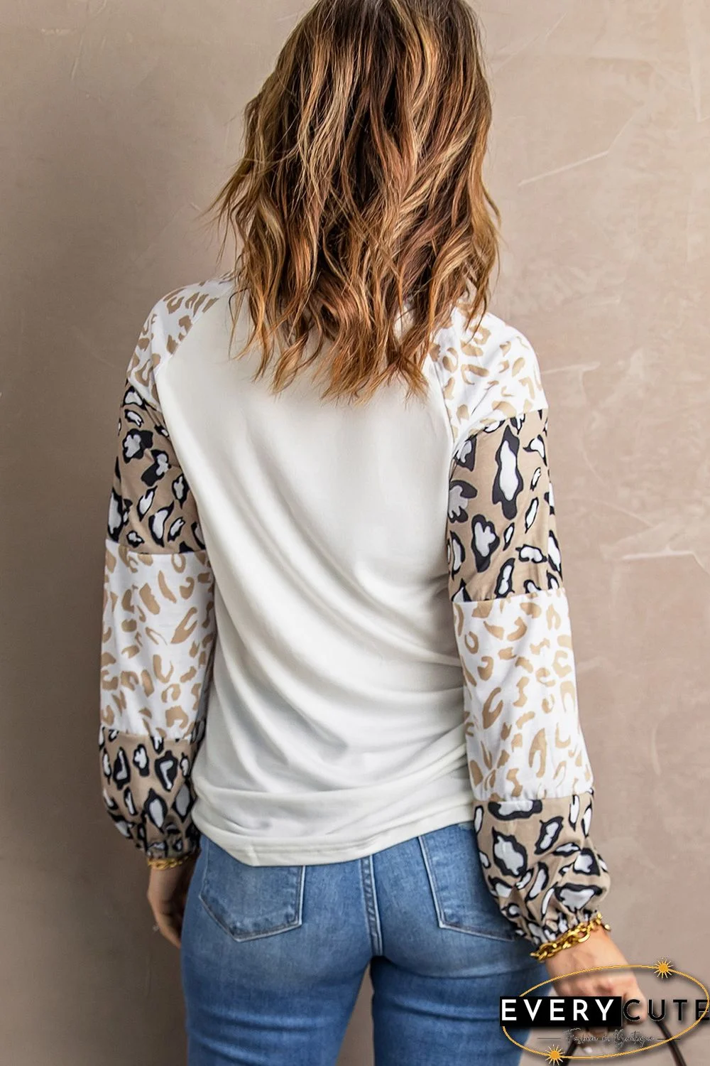 Star Leopard Color Block Long Sleeve Top